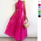 Fongt Summer New Leisure High-End Feeling Sleeveless Waist Swing Gentle Wind Dress Women's Long Dress