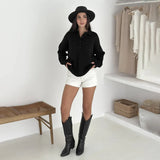 Fongt College Polo Collar Solid Color Loose Sweater Soft Tones Softly Wear Knitted Skin Fabric Tops