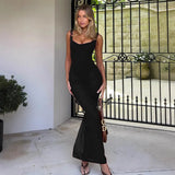 Fongt Women's New Fashion Temperament Repair Stitching Sexy Net Bare Back Slings Long Dress