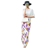 Fongt Folded Purple Snowflake Print Skirt Gentle Cream Purple Bump Color Daily Slim High Waist Open Straight Skirt