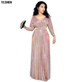 African Dresses for Women Dashiki African Clothes Pleated Africa Skirts Bazin Sexy Gold Stamp Long Sleeve Evening Long