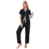 Fongt Female Spring Autumn Cardigan Short Sleeve Long Pajama Pants Home Suit-Outfit
