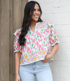 Fongt Summer New Women's Small Fresh Print Flowers Short-Sleeved Leisure Commute OL Top Women's Clothing