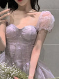 Print France Elegant Dress Women Slim Vintage Fairy Party Mini Dress Female Backless Korean Fashion Kawaii Dress