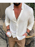 Fongt Men's Loose Casual V-Neck Long-Sleeved Shirt