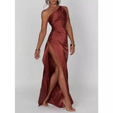 Fongt Fashion Irregular Sleeve Slanted Shoulder High-End Evening Dress