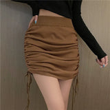 2025 New Drawstring Short Skirt Female Version Of High-Rise Thin Hot Girl A-Shaped Skirt Small Knitted