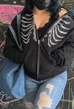 Rhinestone Skull Zipper Hoodie-Outfit