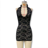 Fongt Summer New Women's Fashion Sexy Hanging Neck Lace Open-Up Slim Dress Dress Woman