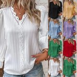 Fongt Explosion Autumn Long Sleeve V-Neck Lace Spliced Shirt Women's Shirt Women's