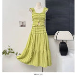 Fongt Tie Wearing A Female Spring Dress Holiday Style Short Flying Sleeve Slings Hoisted High-Waisted Skirt Suit