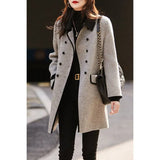 Fongt Autumn And Winter Retro New Fashion Double Buckle Leisure Long Temperament Bump Color Small Collar Hairs Of The Coat Woman