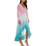 Fongt Summer/Winter Women's Ebay Deep V Long-Sleeved Gradient Printed Dress Dress