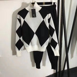 Winter Warm Knit 2 Piece Set Women Oversized Sweater Tracksuits Autumn Turtleneck Pullovers Top + Knit Harem Pants