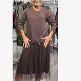 Fongt Spring And Autumn Women's Solid Color Stupling Tipper Long Sleeve Dress