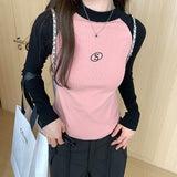 Impact Color Short T-Shirt Women's Long-Sleeved Early Autumn Style Slim And Slim Underwear Hong Kong Style