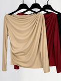 Fongt Temperament Money A Word Shoulder T Shirt Female Early Spring New Women's Pure To Show The Shoulder Inside The Long Sleeve Bottom Shirt Delicate Jacket-Outfit