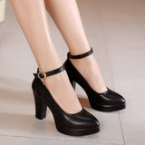 Genuine Leather shoes Women Round Toe Pumps Sapato feminino High Heels Shallow Fashion Black Work Shoe Plus Size 703-0-Outfit