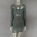 Fongt Explosion Women's Lily Hot Diamond Sexy Half-Perspective Long-Sleeved Short