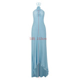Blue Elegant and Beautiful Womens Dresses for Beach Sexy Halter See Through Mesh Dress Floor Length Appliques Dress-Outfit
