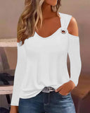 Wise Hot Style Fall Large Size Simple Metal Button V-Neck Shirt Shirt Women's Clothing-Outfit
