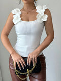 Fongt Three-Dimensional Flowers Elegant Spring And Summer Knitted Vest