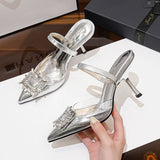 Fongt Temperament Tip Head Sandals Women's 2025 New Fashion With Skirt High Heels French Water Drill Sandals
