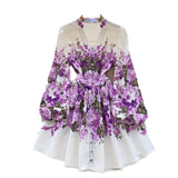 Fongt Elegant V-Neck Single-Drace Printed Dress Women To Collect Waist Thin A-Word Short Dress 2025 Spring Dress