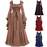 Vintage Swing Dress Square Collar Lace Waist Flared Sleeve Halloween