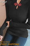 Chinese Style Tops Vintage Button Long Sleeve Pullover Knitted Sweater 2023Autumn Winter Elegant Elasticity