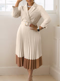 Fongt Autumn And Winter Fashion Women's Suit Collar Fashion OL Elegant Folded African Dress