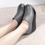 2021 Wedges Women Shoe Spring Autumn Slip-On High Heels Round Toe Genuine Leather Casual Ladies Platform Shoes