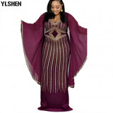 African Dresses for Women 2019 New African Clothes Dashiki Diamond Beads Bazin Riche Sexy Slim Ruffle Sleeve Long Africa
