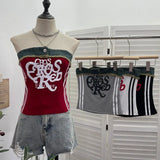 Fongt Shooting Cowboy Splicing Braid Vest Babes Letter Graffiti Printing Short Sleeveless Outside Wear 8927