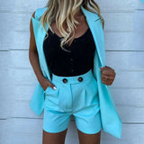Summer Women's 2PCS Sets Suits Vest with Shorts Office Ladies Tracksuits Two Piece Set Suit Coat and Shorts Set