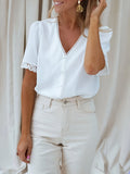 Fongt Large Size Women's Fat Mm Loose Short-Sleeved Lace Chiffon Shirt Top