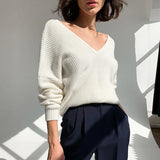 Oversized Long Sleeve Knitted V Neck Women Pullovers Sweater 2021 Autumn Winter Fashion Casual Female Y2K