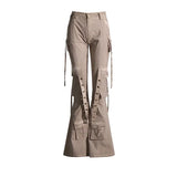 Fongt 2024 New High Waist Horn Trousers Overalls Style Slim Show Thin Versatile Ribbon Decoration Floor Casual Pants-Outfit