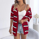 Fongt Shooting 2025 Spring And Summer Casual Striped Air Sleeve Knitted Knitted Holiday Cardigan Women's Clothing