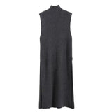 Fongt Autumn New Women's Knitted Women's Jacket Head Long Half-High Collar Open Fork Outside With Sweater Vest Vest Skirt