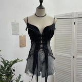 Fongt Shot Vintage Babes With Thaired Hairy Denim Sling Vest Short Umbilly Sleeveless Top 2690