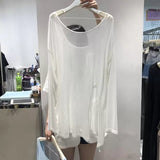 T-shirt Loose Large Size Is Thin Round Neck Open Back Thin Section Slightly Transparent Slit Long-sleeved