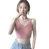 Girls Slim Thin V-Neck Wear Slings Small Vest Women Summer New Short Bottoming Shirt Ins