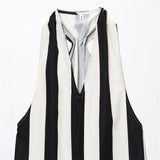 Fongt New Women's Design Feeling Hanging Neck Deep V Collar Loose Striped Sleeveless Vest Top