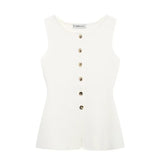 Fongt Women's Clothing 2025 Autumn And Winter New Fashion Vest Gold Button Flat Needle Vest