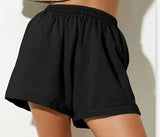 Fongt Summer Women's Tight Waist Loose Broad Legs Solid Color Leisure Sports Shorts