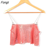Sexy Halter Tops for Women Fashion Mesh Crystal Diamond Shirts Sparkly Rhinestone Navel Backless Cropped Tank Tops