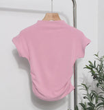 Real Shoot Half-High Collar Hottie Folded Slimmed Short T-Shirt Jacket Woman