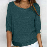 Fongt New Solid Color Round Knit Shirt Women Commuting Elegant Seven-Sleeve Top Air-Conditioning Shirt
