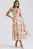 Fongt New Sexy Bare Back Sling Dress Holiday Breeze Flower Fork Long Skirt